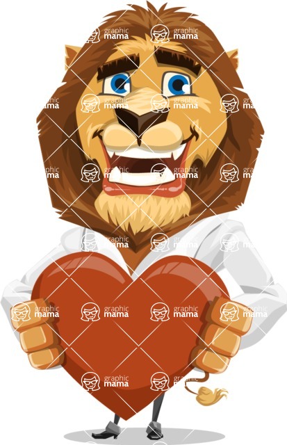 Business Lion Vector Cartoon Character AKA Lionello - Lion with Heart Cartoon Character Graphic